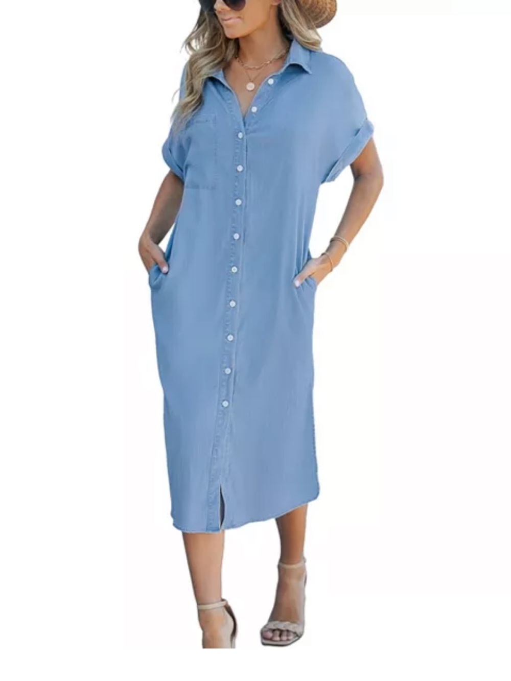 Cupshe  Women's Denim Short Sleeve Button Down Cover Up Dress